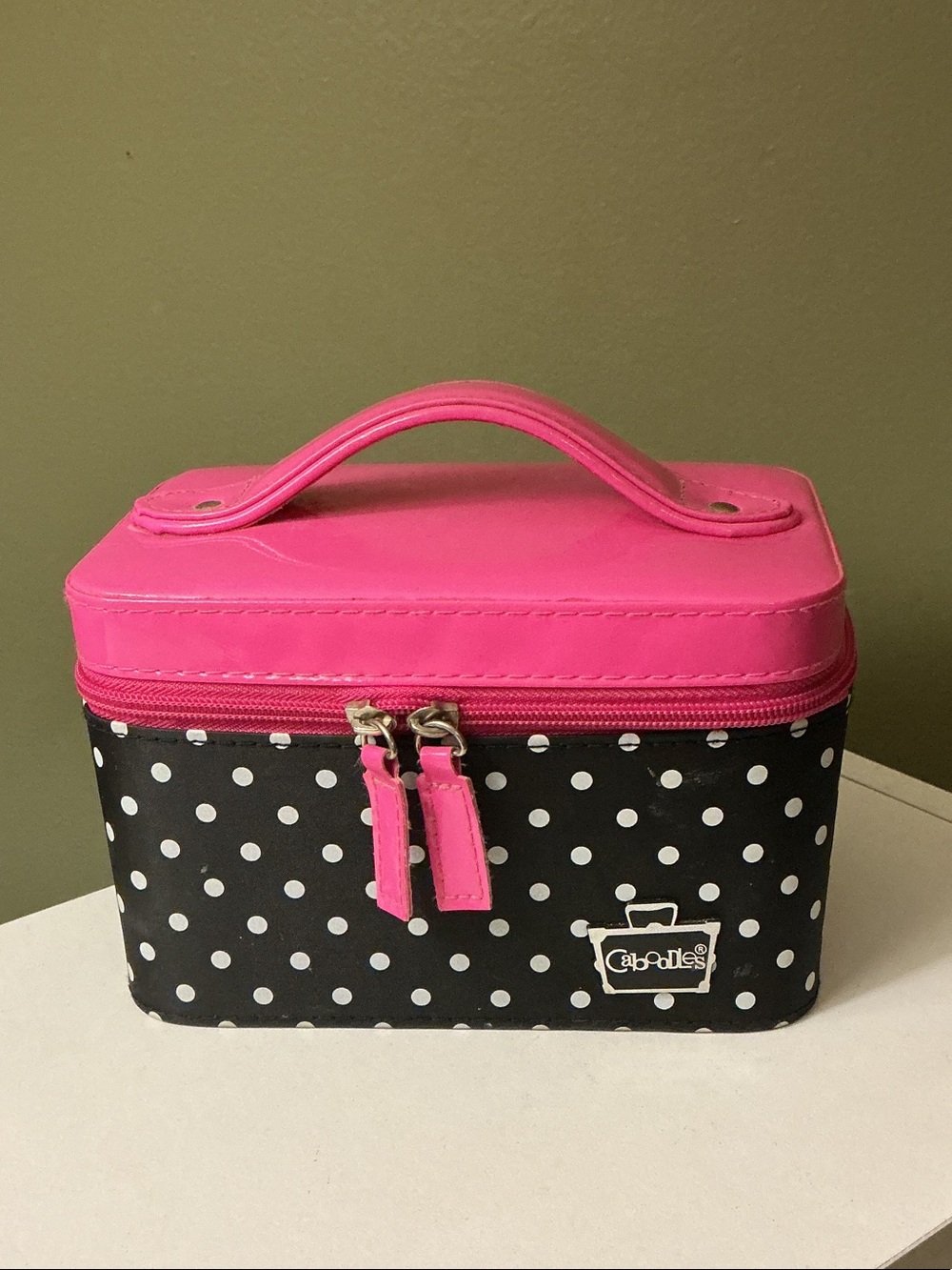 Caboodles Pink with Black & White Polka Dot Cosmetic Makeup Travel Case Bag